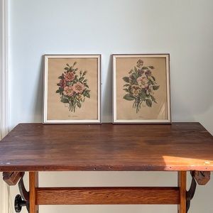 Pair of Framed Vintage Floral Prints by Chirat
